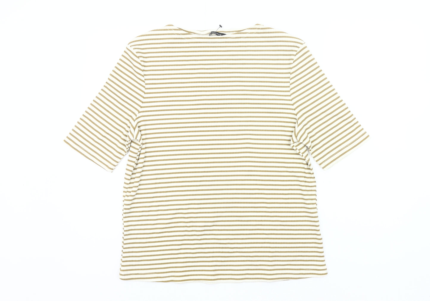 Peacocks Womens Beige Striped T-Shirt Size 14 Short Sleeve Casual