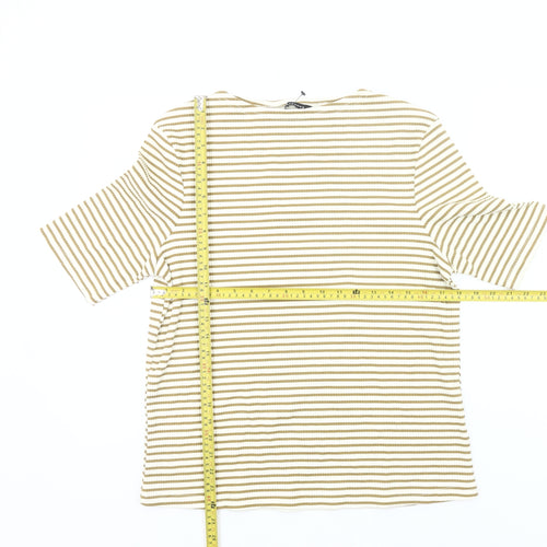 Peacocks Womens Beige Striped T-Shirt Size 14 Short Sleeve Casual