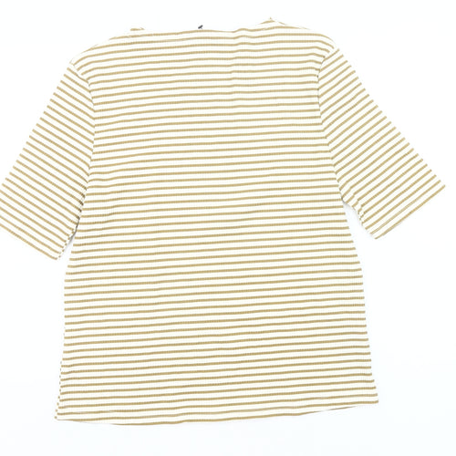 Peacocks Womens Beige Striped T-Shirt Size 14 Short Sleeve Casual