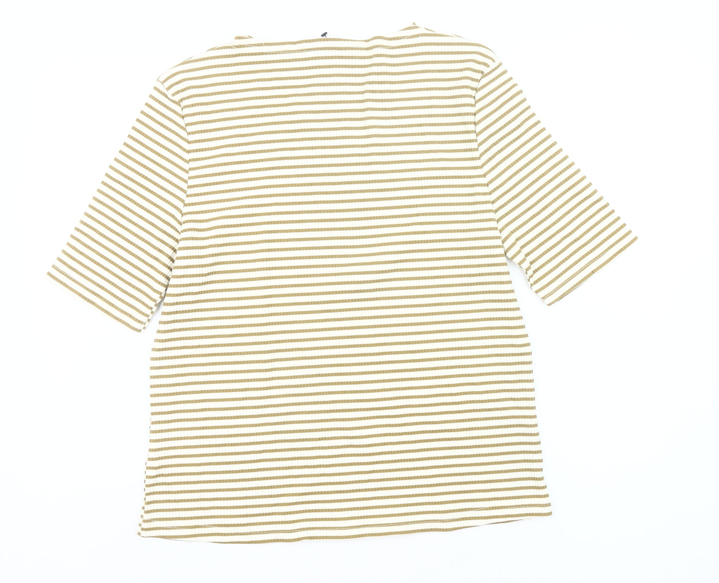 Peacocks Womens Beige Striped T-Shirt Size 14 Short Sleeve Casual
