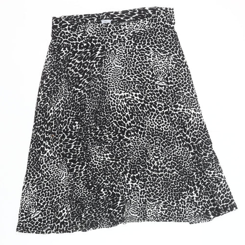 M&Co Women Black Leopard Print A-Line Knee Length Skirt Size 14