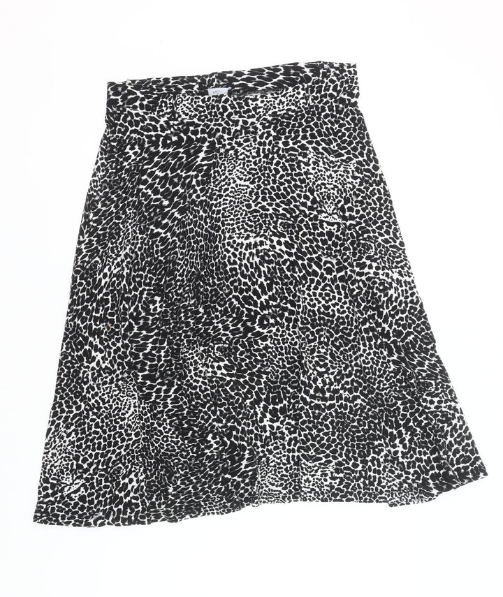 M&Co Women Black Leopard Print A-Line Knee Length Skirt Size 14