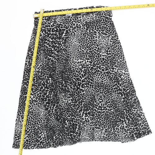 M&Co Women Black Leopard Print A-Line Knee Length Skirt Size 14