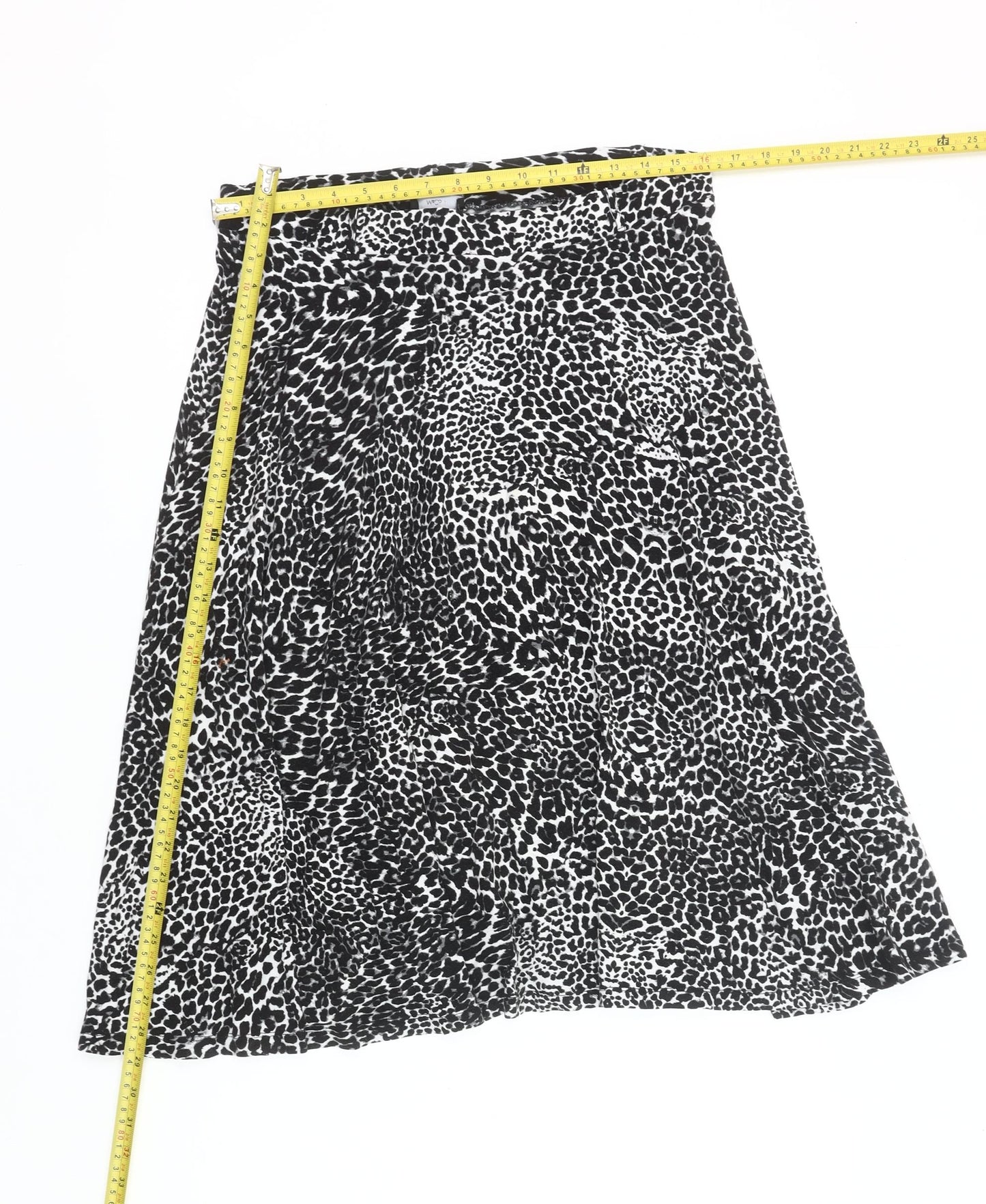 M&Co Women Black Leopard Print A-Line Knee Length Skirt Size 14