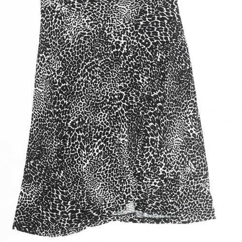 M&Co Women Black Leopard Print A-Line Knee Length Skirt Size 14
