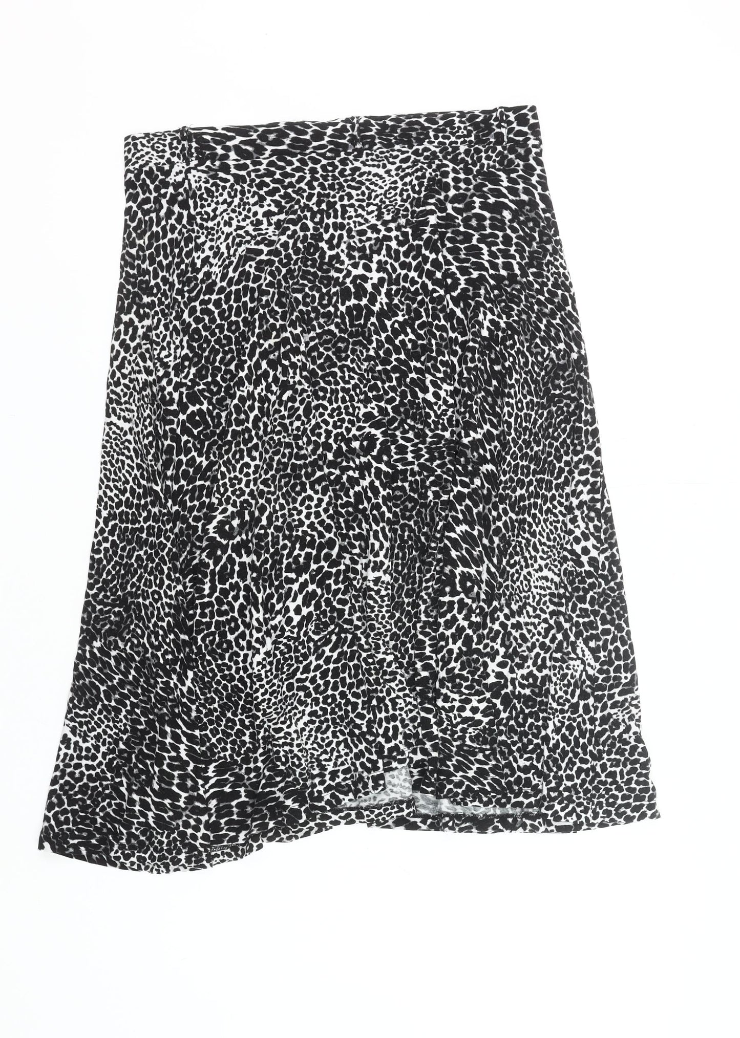 M&Co Women Black Leopard Print A-Line Knee Length Skirt Size 14