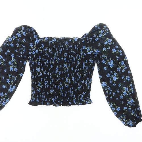 915 Generation Girls Black Floral Cropped Blouse Age 12 Years Long Sleeve