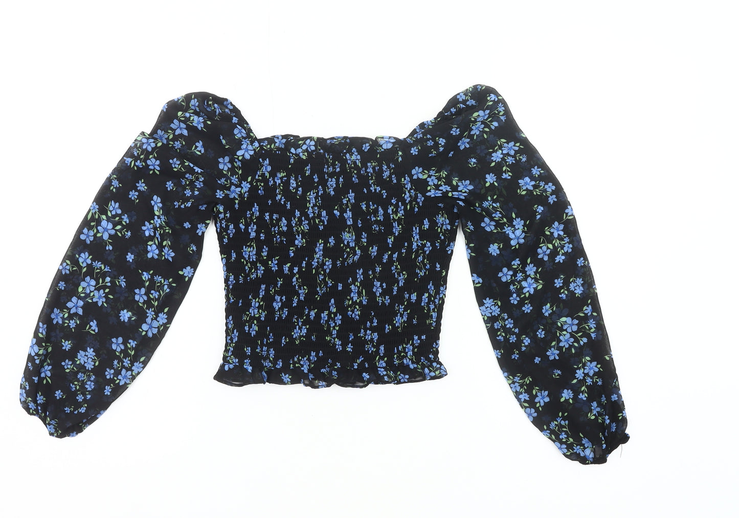 915 Generation Girls Black Floral Cropped Blouse Age 12 Years Long Sleeve