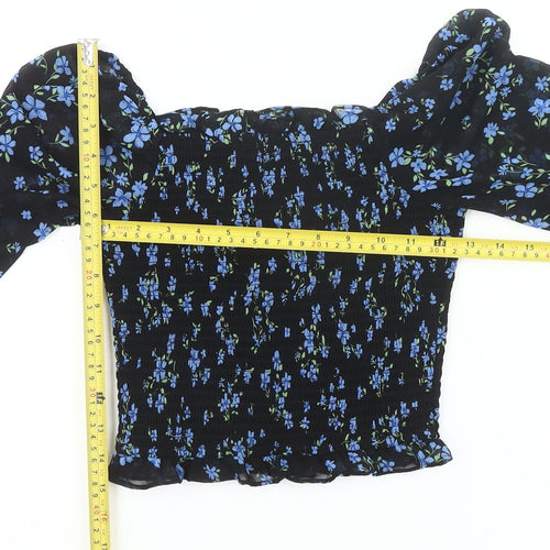 915 Generation Girls Black Floral Cropped Blouse Age 12 Years Long Sleeve