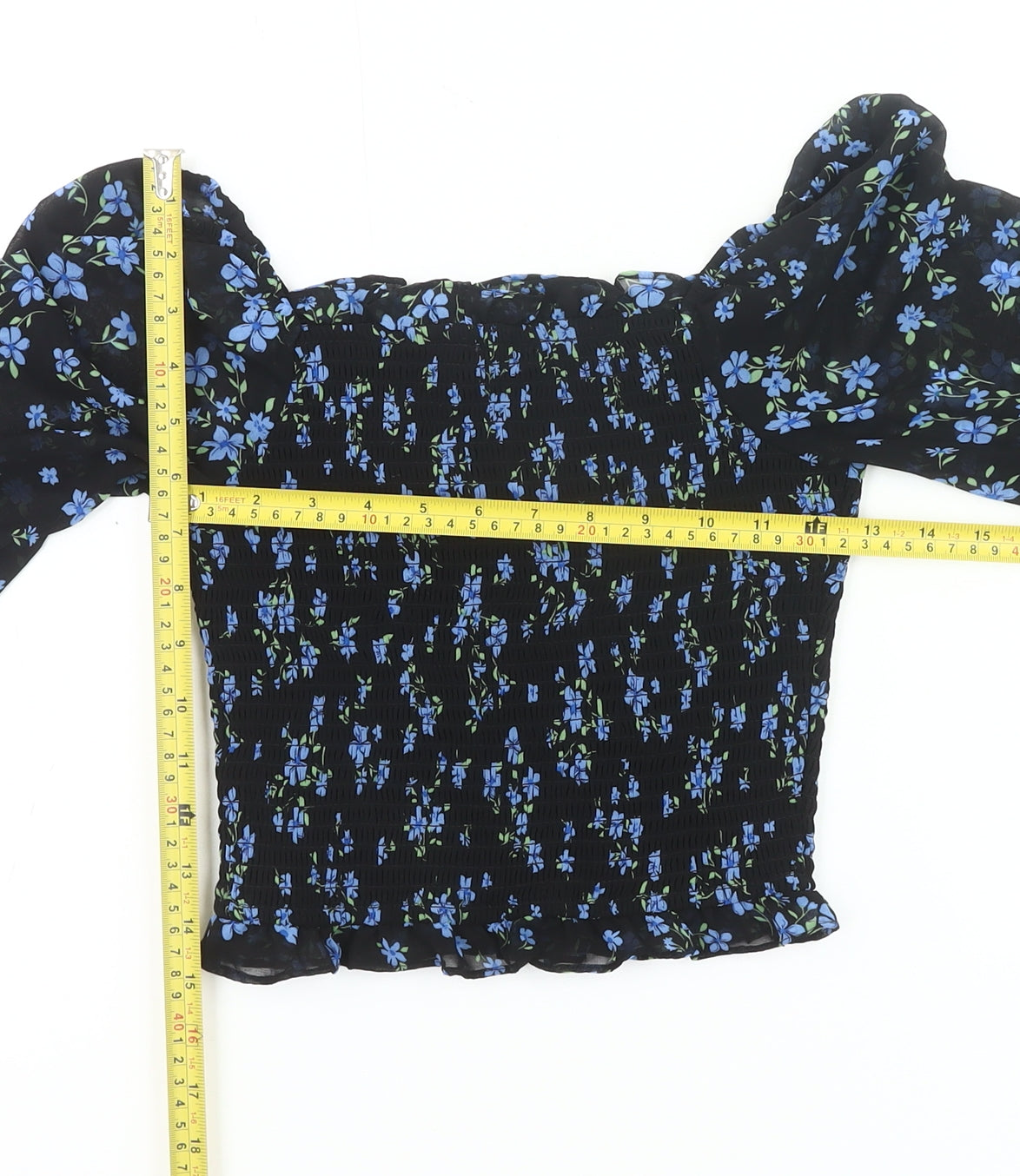 915 Generation Girls Black Floral Cropped Blouse Age 12 Years Long Sleeve