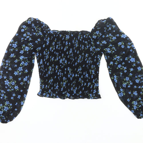 915 Generation Girls Black Floral Cropped Blouse Age 12 Years Long Sleeve