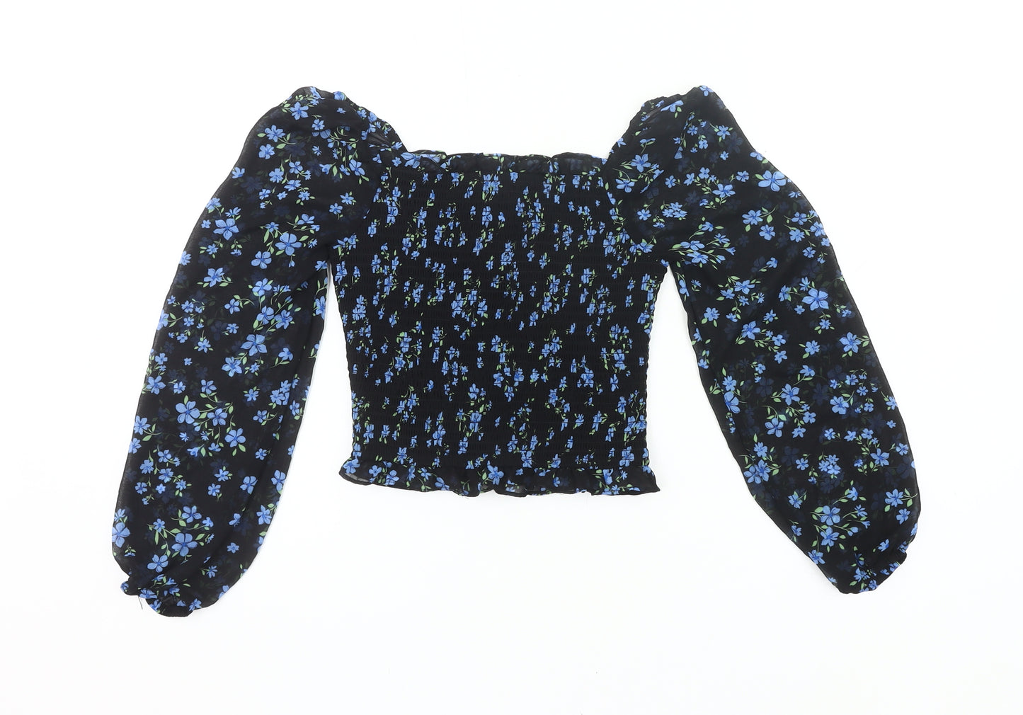 915 Generation Girls Black Floral Cropped Blouse Age 12 Years Long Sleeve