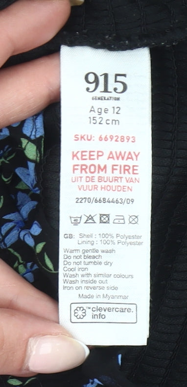 915 Generation Girls Black Floral Cropped Blouse Age 12 Years Long Sleeve