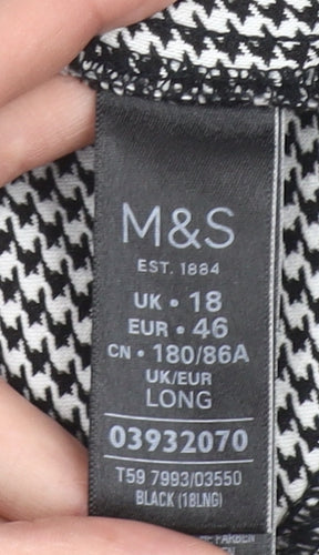 Marks and Spencer Womens Black Check Pencil Skirt Size 18 Long