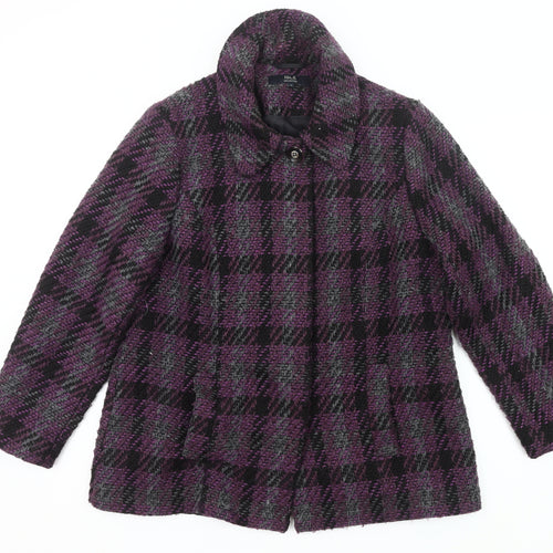 Isle Collection Womens Purple Check Coat Size 14 Wool Blend Overcoat