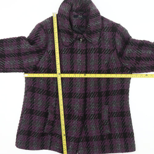 Isle Collection Womens Purple Check Coat Size 14 Wool Blend Overcoat