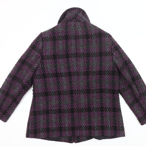 Isle Collection Womens Purple Check Coat Size 14 Wool Blend Overcoat
