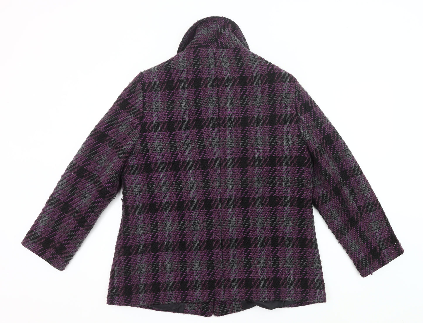 Isle Collection Womens Purple Check Coat Size 14 Wool Blend Overcoat