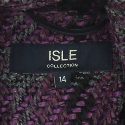 Isle Collection Womens Purple Check Coat Size 14 Wool Blend Overcoat