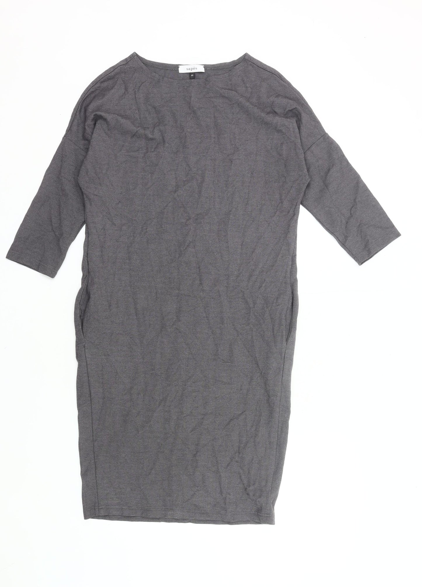 Sapés Womens Grey XS Sheath Dress 3/4 Sleeve Boat Neck Casual Work