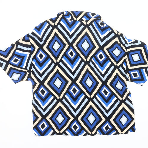 F&F Women’s Blue Geometric Button-Up Blouse Size 18 Short Sleeve