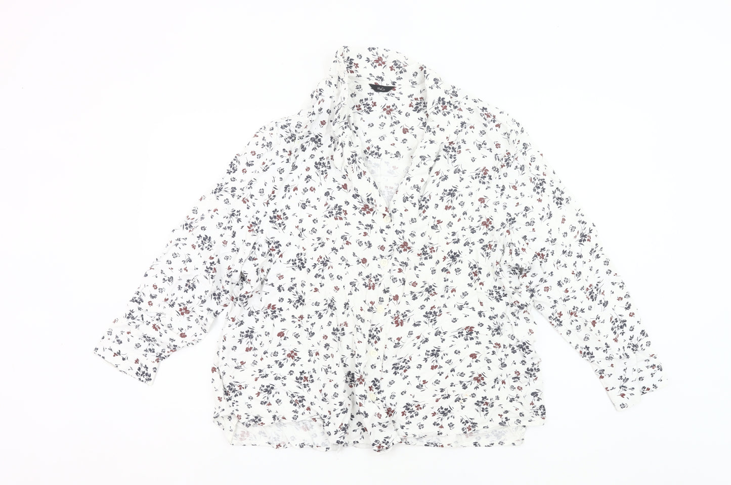 M&Co Womens White Floral Button-Up Shirt Size 20 Viscose Blouse