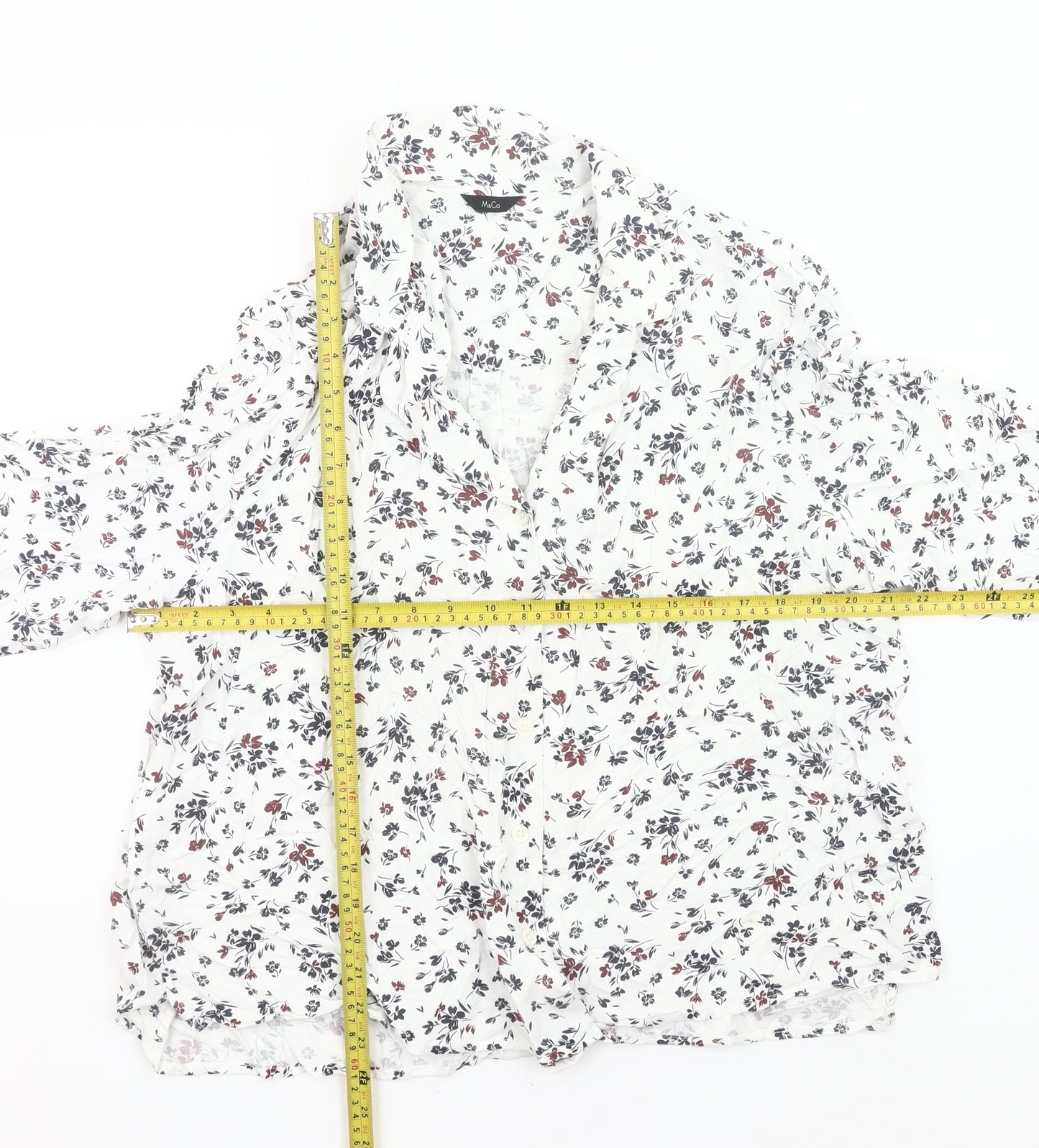 M&Co Womens White Floral Button-Up Shirt Size 20 Viscose Blouse