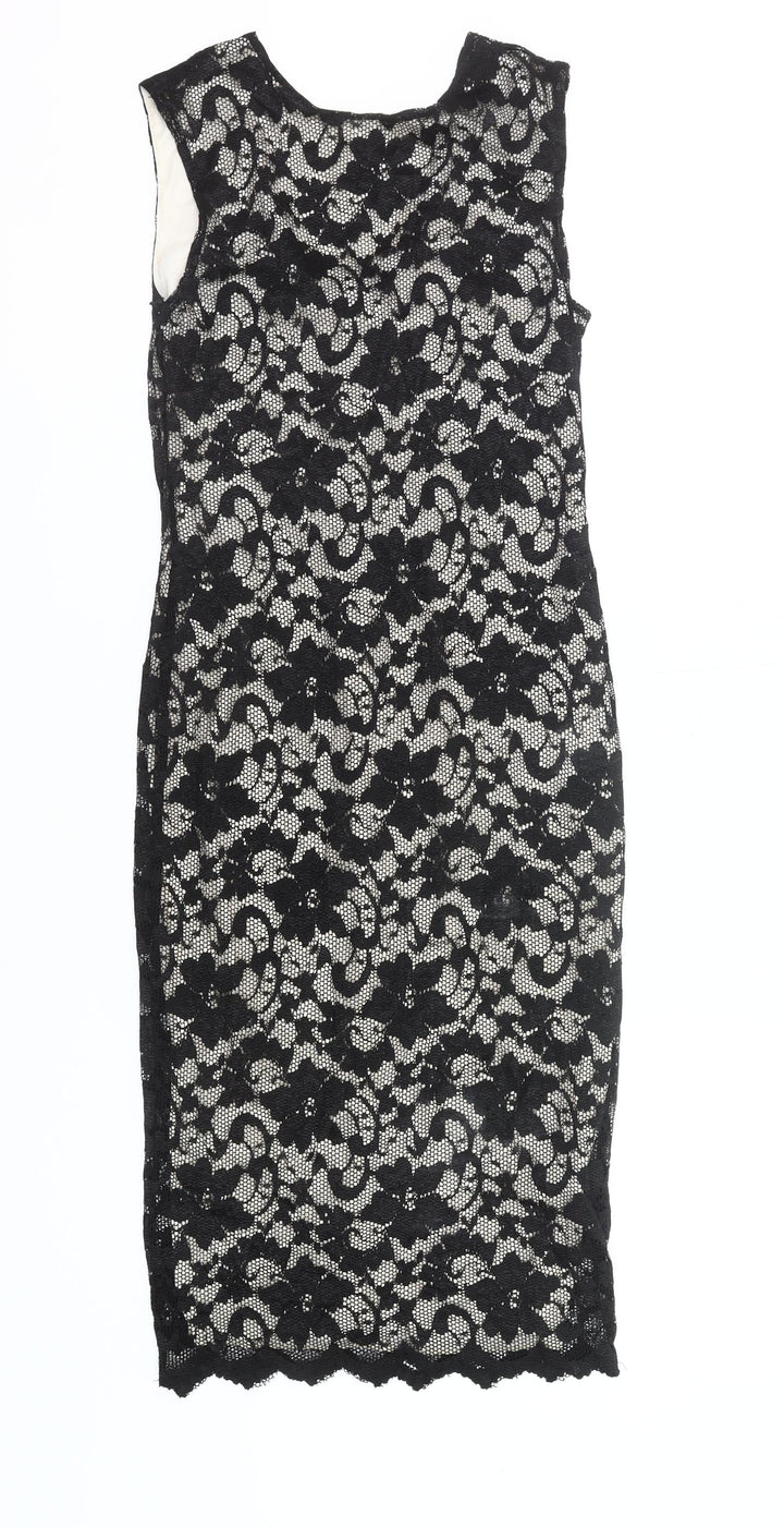New Look Women's Black Lace Sheath Dress UK12 Sleeveless Scoop Neck Formal