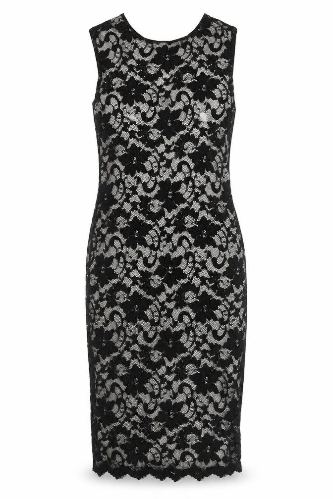 New Look Women's Black Lace Sheath Dress UK12 Sleeveless Scoop Neck Formal