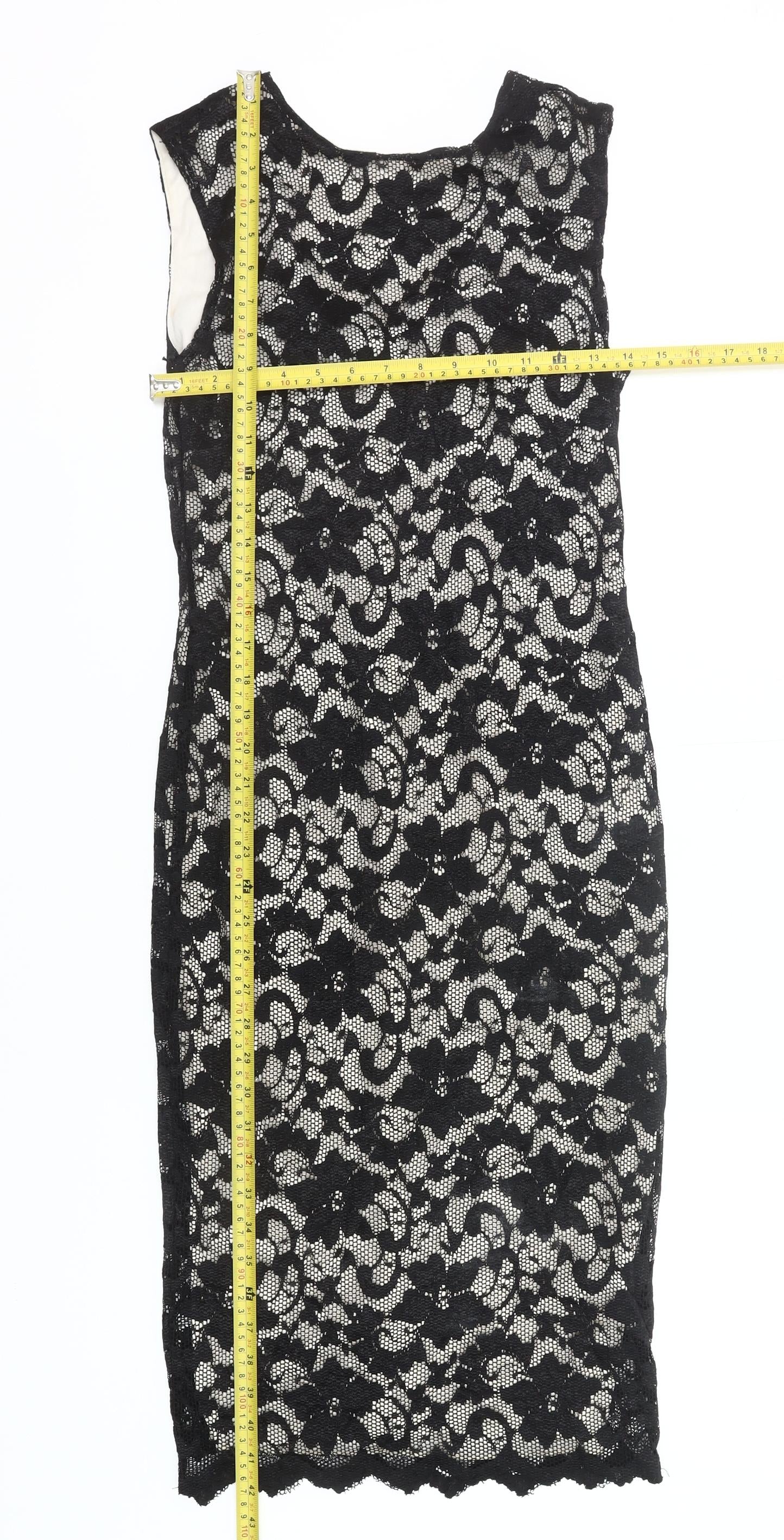 New Look Women's Black Lace Sheath Dress UK12 Sleeveless Scoop Neck Formal