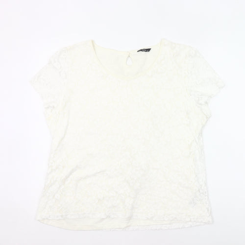 M&Co Womens Ivory Lace Floral Blouse Size 20 Short Sleeve