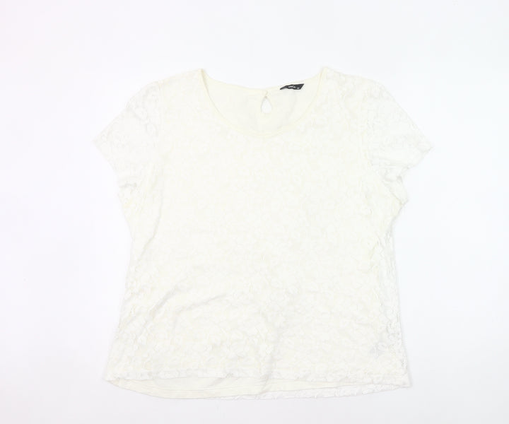 M&Co Womens Ivory Lace Floral Blouse Size 20 Short Sleeve