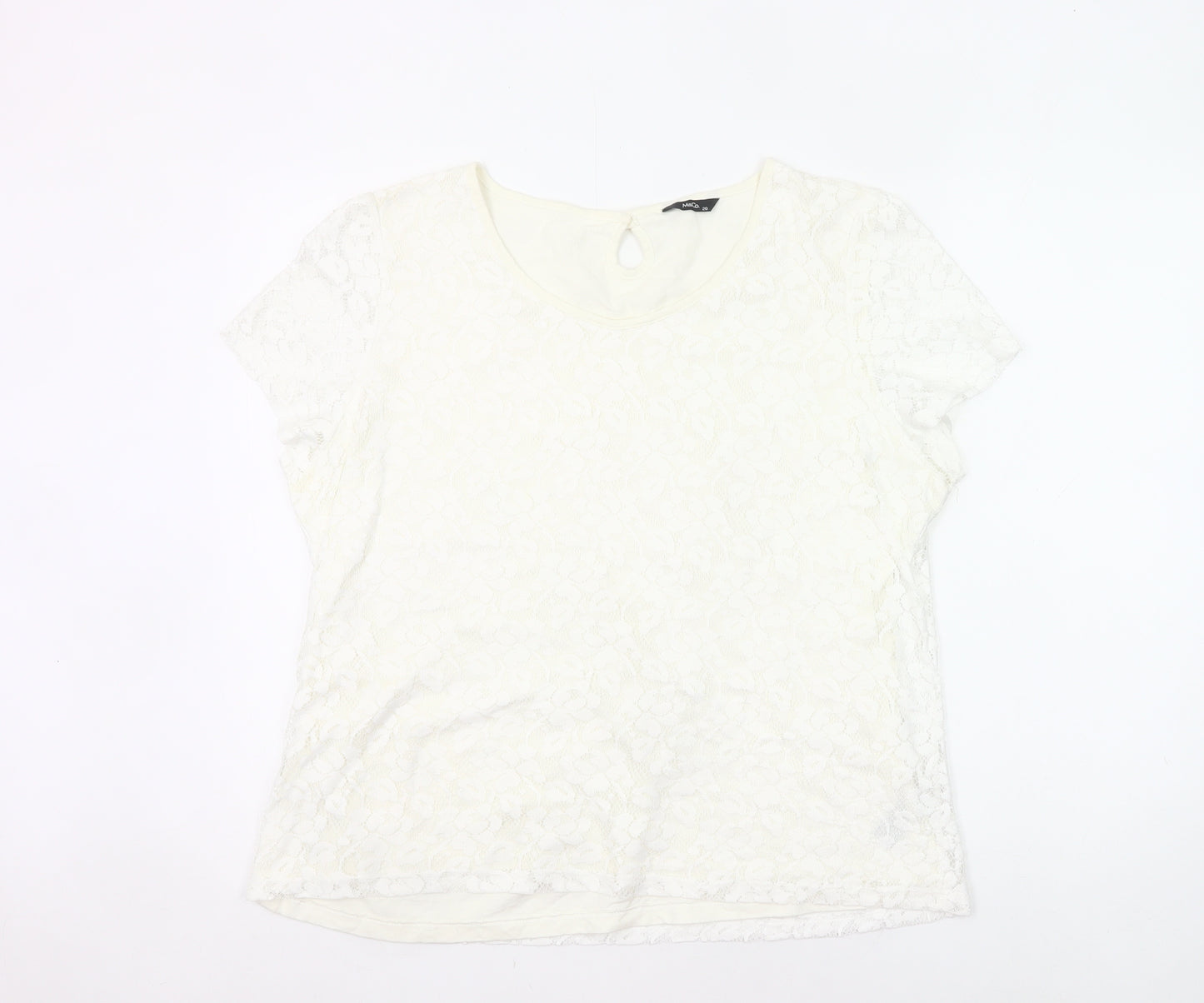 M&Co Womens Ivory Lace Floral Blouse Size 20 Short Sleeve