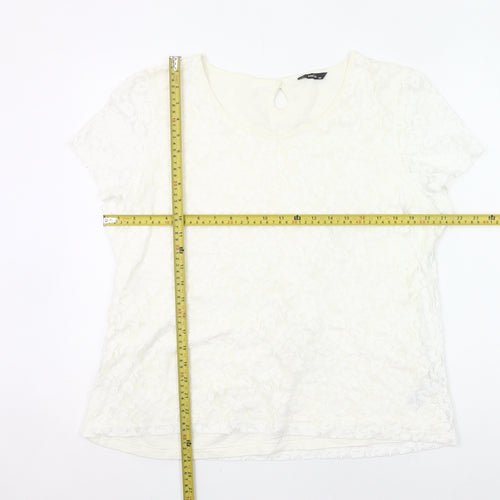 M&Co Womens Ivory Lace Floral Blouse Size 20 Short Sleeve