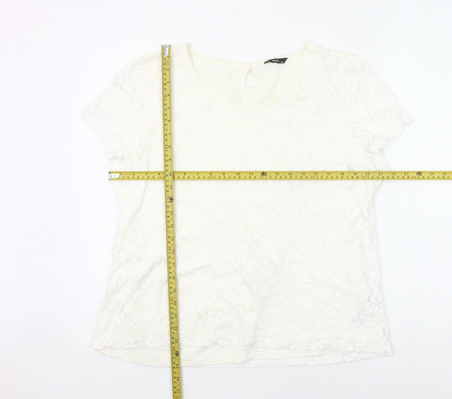 M&Co Womens Ivory Lace Floral Blouse Size 20 Short Sleeve