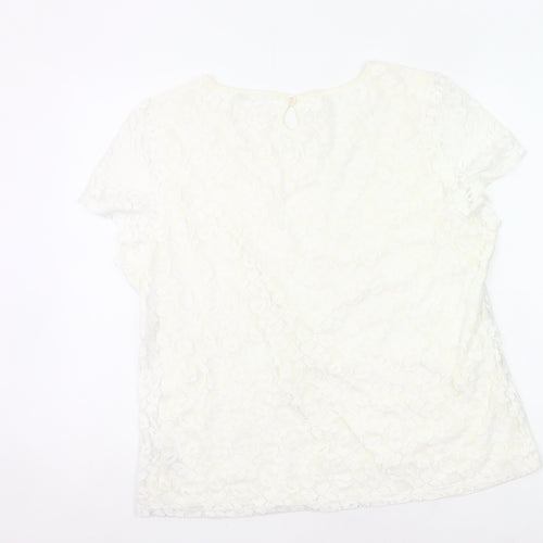 M&Co Womens Ivory Lace Floral Blouse Size 20 Short Sleeve