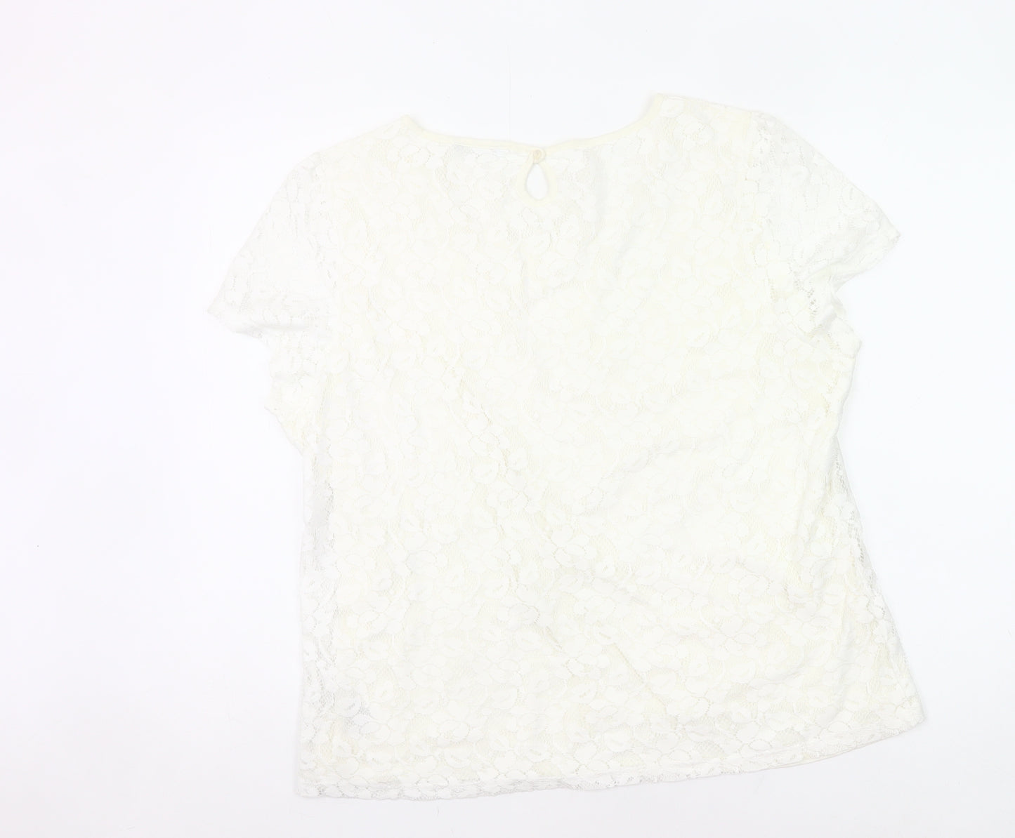 M&Co Womens Ivory Lace Floral Blouse Size 20 Short Sleeve