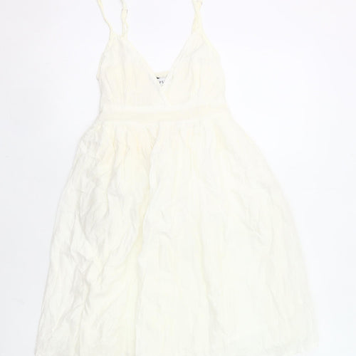 Topshop Women Ivory Size 8 Slip Dress V-Neck Knee Length Casual