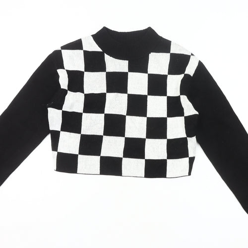 H&M Girls Black White Check Jumper 11-12Y Long Sleeve Knit Pullover