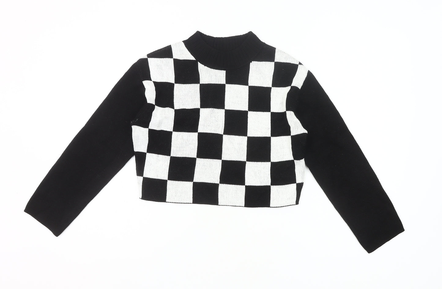 H&M Girls Black White Check Jumper 11-12Y Long Sleeve Knit Pullover