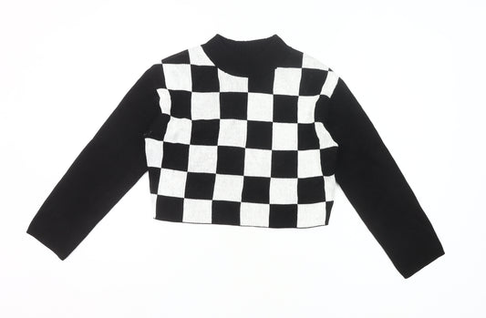 H&M Girls Black White Check Jumper 11-12Y Long Sleeve Knit Pullover
