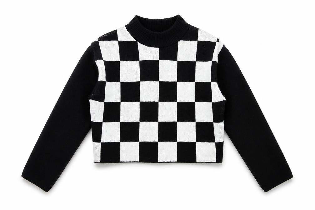 H&M Girls Black White Check Jumper 11-12Y Long Sleeve Knit Pullover