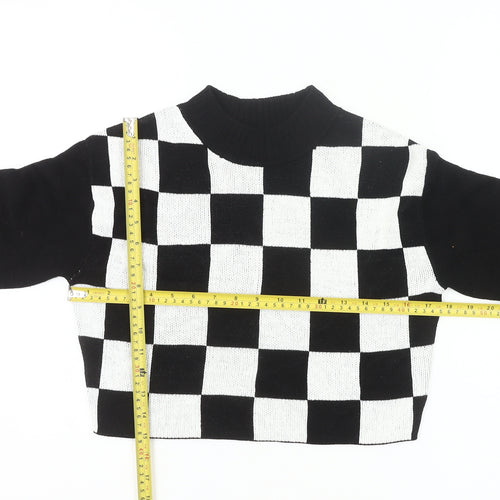 H&M Girls Black White Check Jumper 11-12Y Long Sleeve Knit Pullover