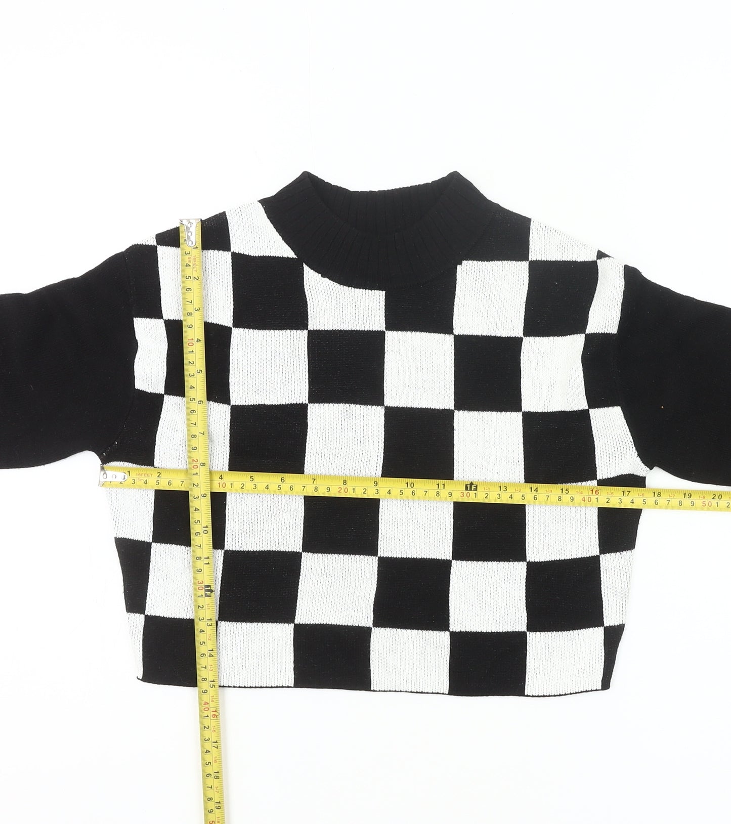 H&M Girls Black White Check Jumper 11-12Y Long Sleeve Knit Pullover
