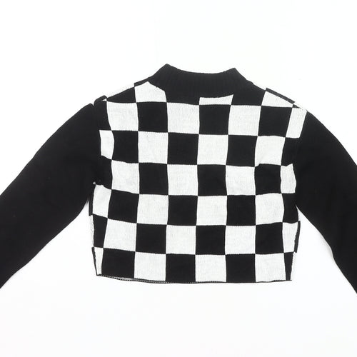 H&M Girls Black White Check Jumper 11-12Y Long Sleeve Knit Pullover