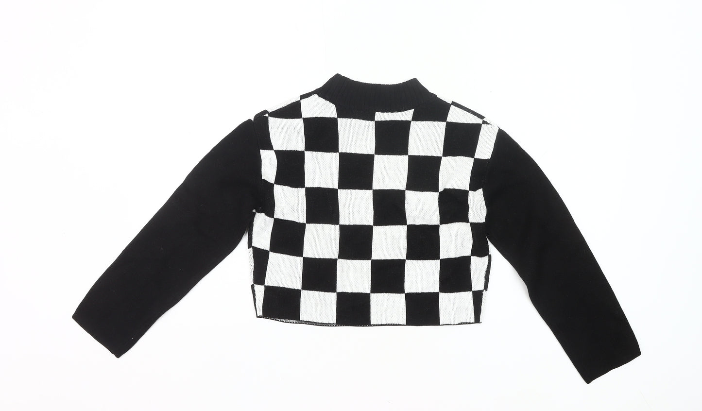 H&M Girls Black White Check Jumper 11-12Y Long Sleeve Knit Pullover