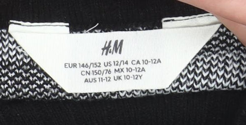 H&M Girls Black White Check Jumper 11-12Y Long Sleeve Knit Pullover