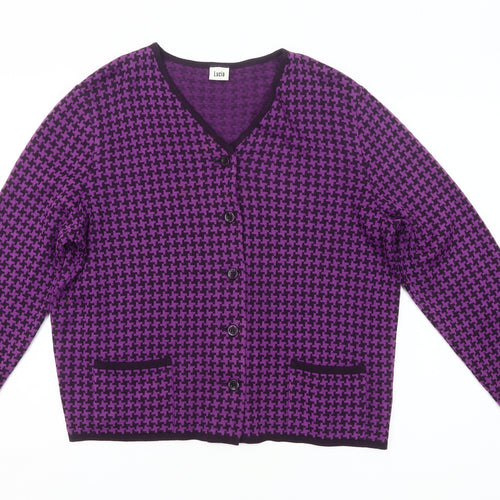 Lucia Womens Purple Wool Blend Cardigan Size 16 V-Neck Houndstooth