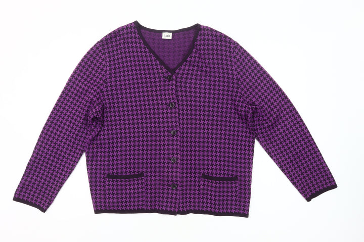 Lucia Womens Purple Wool Blend Cardigan Size 16 V-Neck Houndstooth