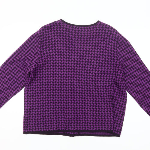 Lucia Womens Purple Wool Blend Cardigan Size 16 V-Neck Houndstooth